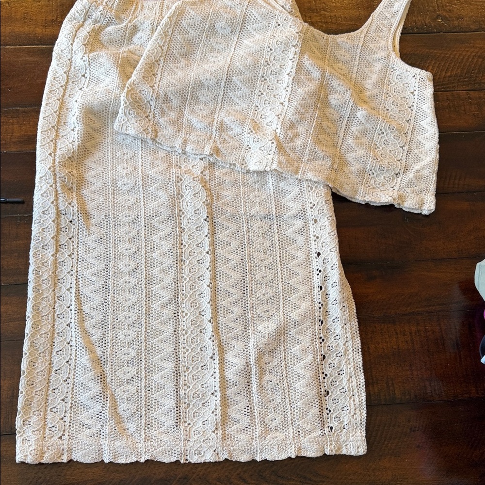 LOFT Beach Cream Textured Waistband Skirt and Crop Top